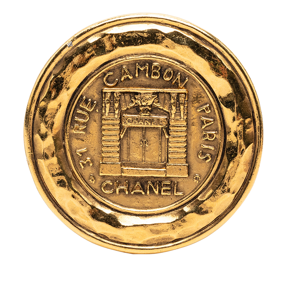 Pre-Loved Chanel Gold Plated 31 Rue Cambon Medallion Pin Brooch